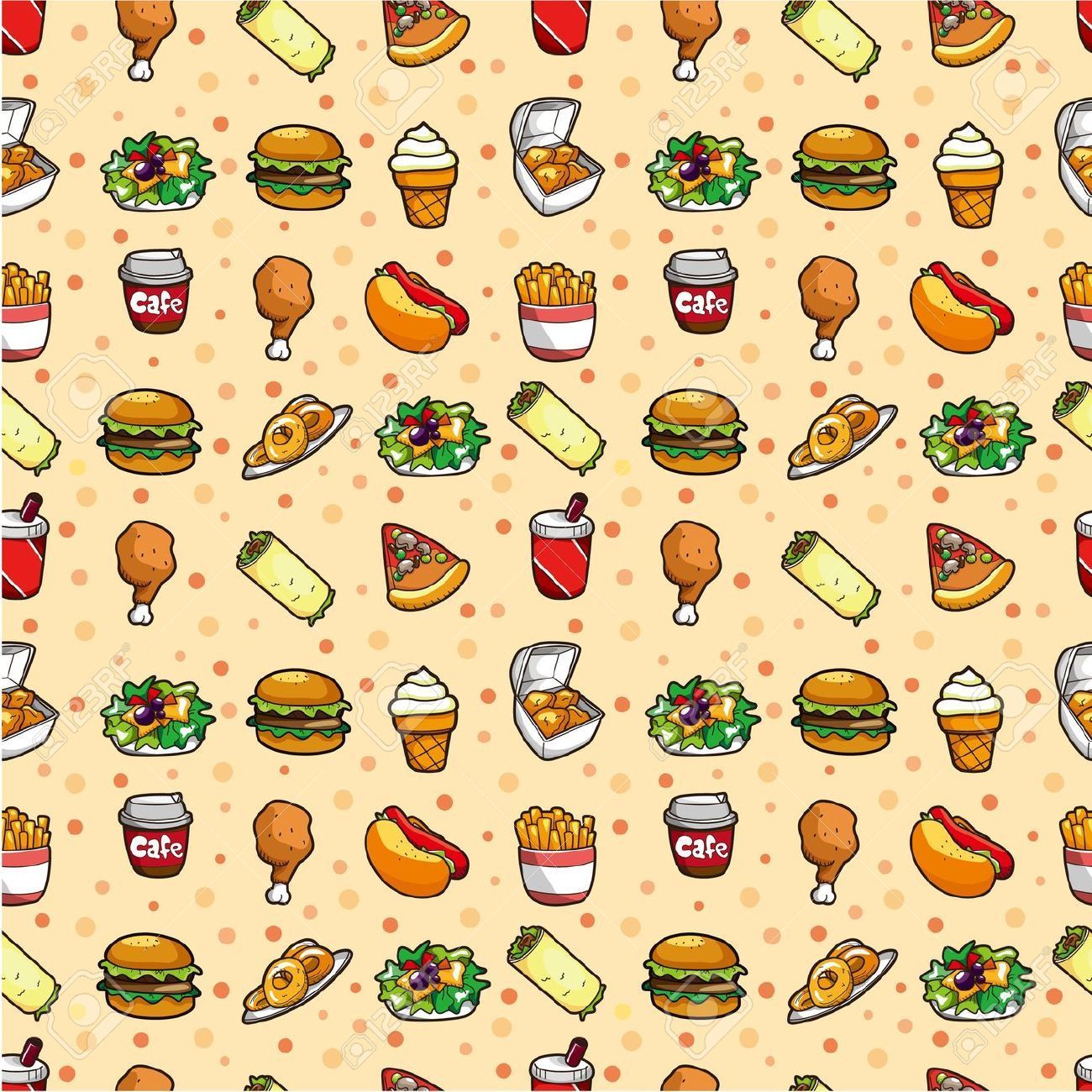 Fast Food Cartoon Wallpaper - Free Fast Food Pattern , HD Wallpaper & Backgrounds