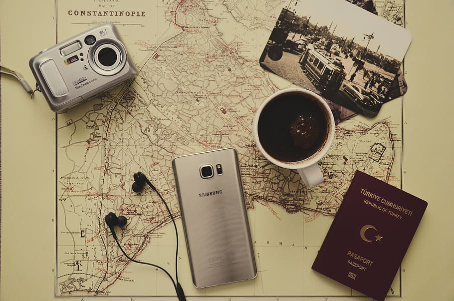 Silver Camera Near Black Coffee In Mug, Silver Samsung - Travel , HD Wallpaper & Backgrounds