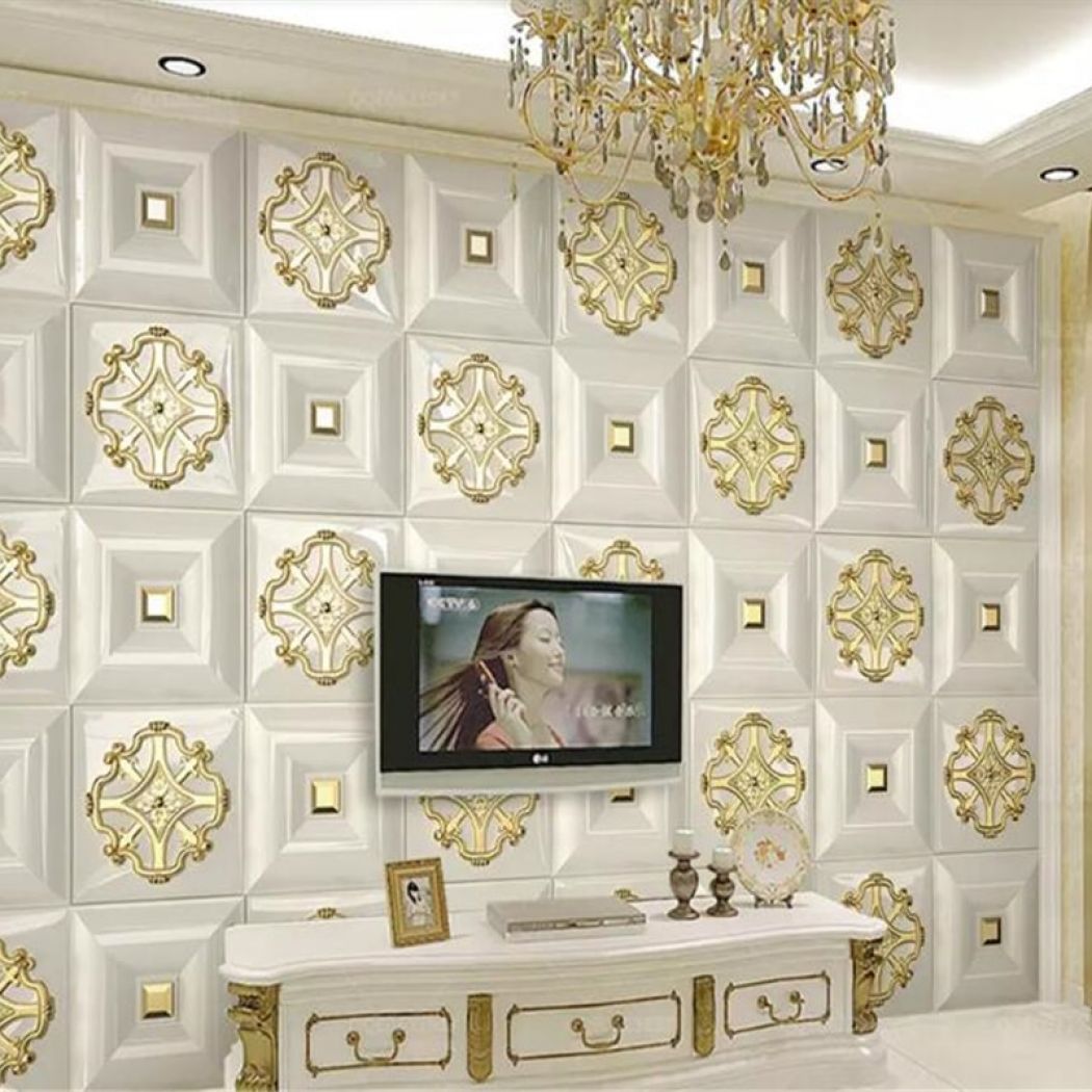 Buy Beibehang 3d Wallpaper Walls Golden Embossed Plaid - Luxury Gold Living Room , HD Wallpaper & Backgrounds