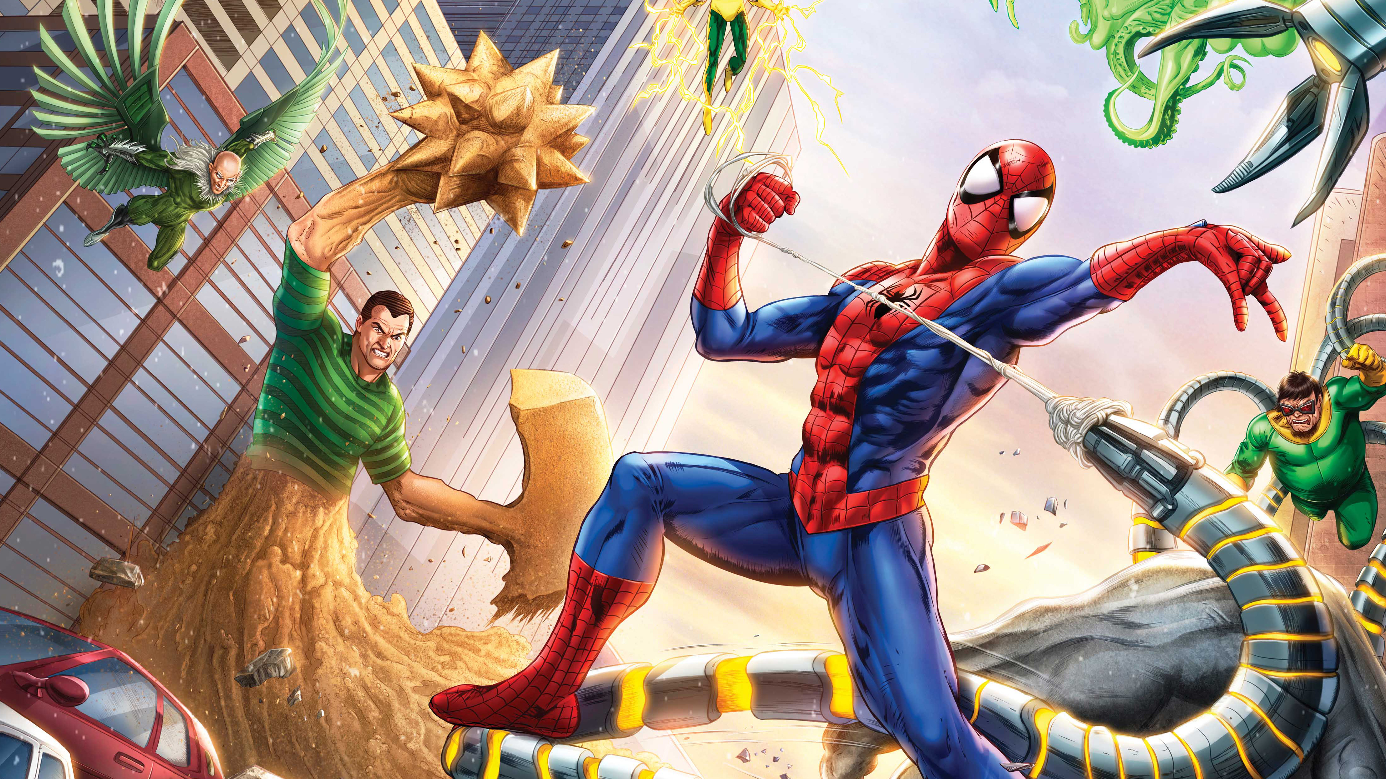 Spiderman Vs Sinister Six Art , HD Wallpaper & Backgrounds