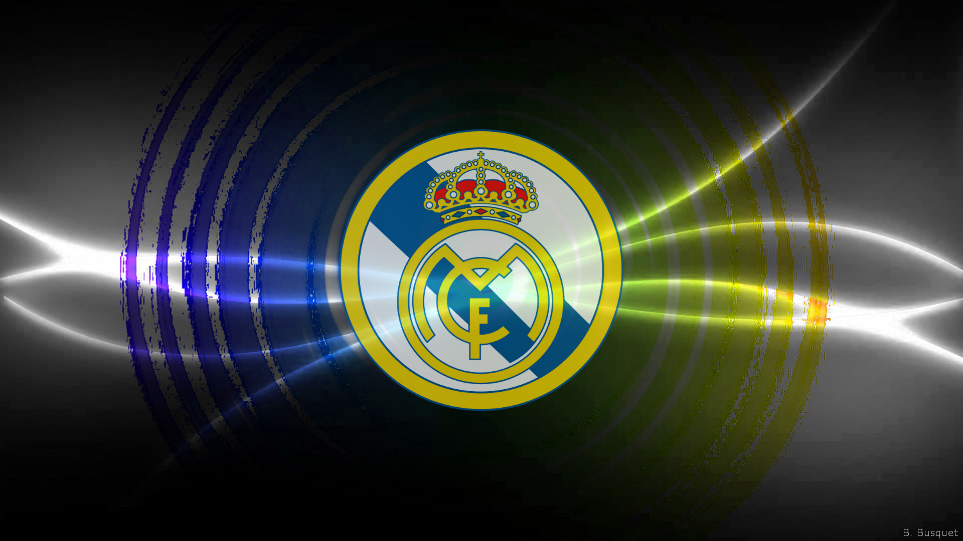 Silver Madrid Fc Wallpaper With Blue And Yellow Colors - Logo Wallpaper Real Madrid , HD Wallpaper & Backgrounds