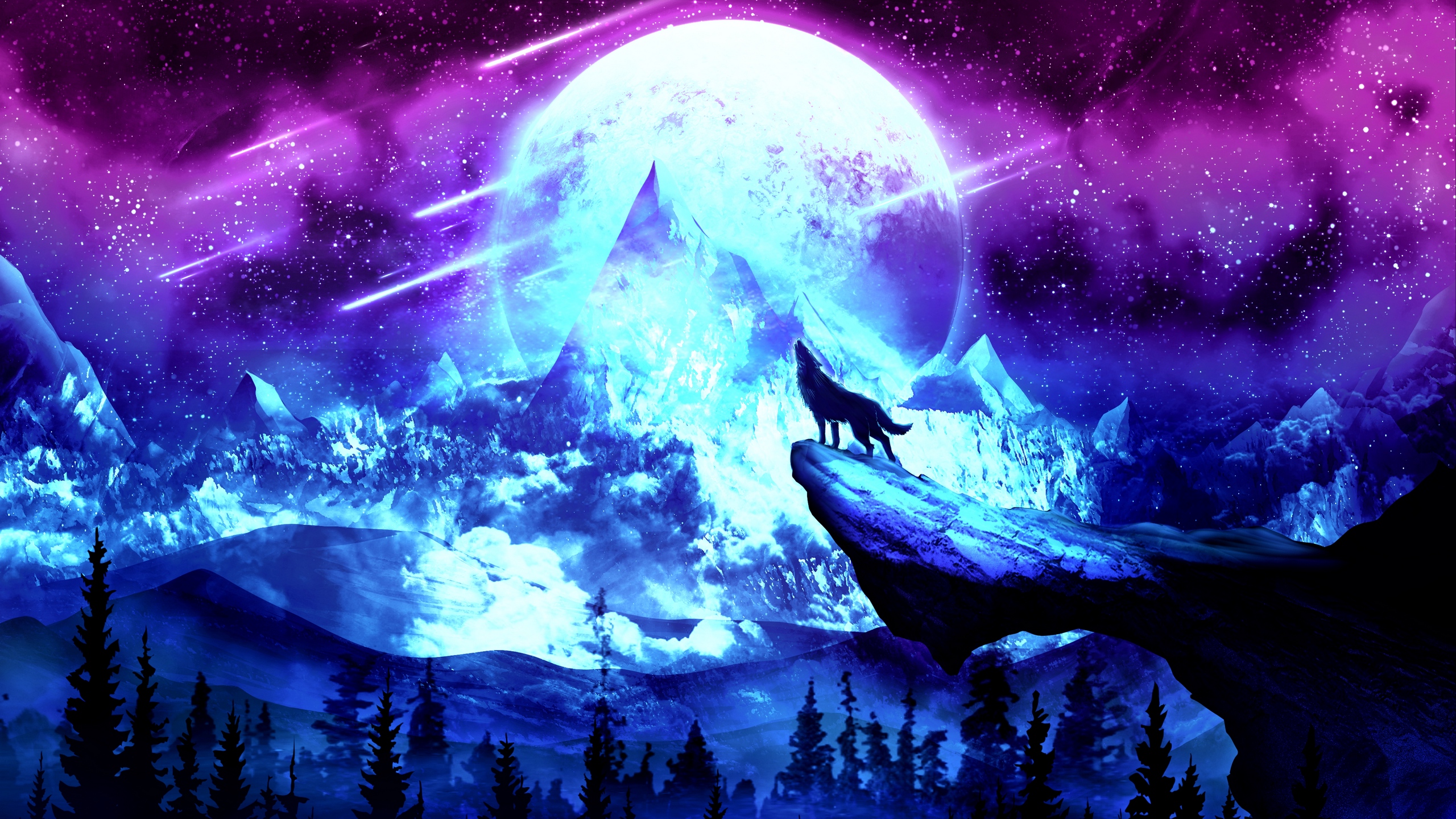 Wallpaper Wolf, Moon, Night, Mountains, Art - Background Wolf , HD Wallpaper & Backgrounds