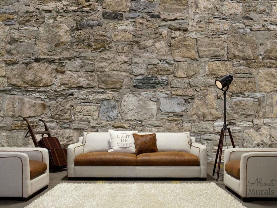 Castle Stone Wallpaper In A Living Room From Aboutmurals - Muralunique.com , HD Wallpaper & Backgrounds