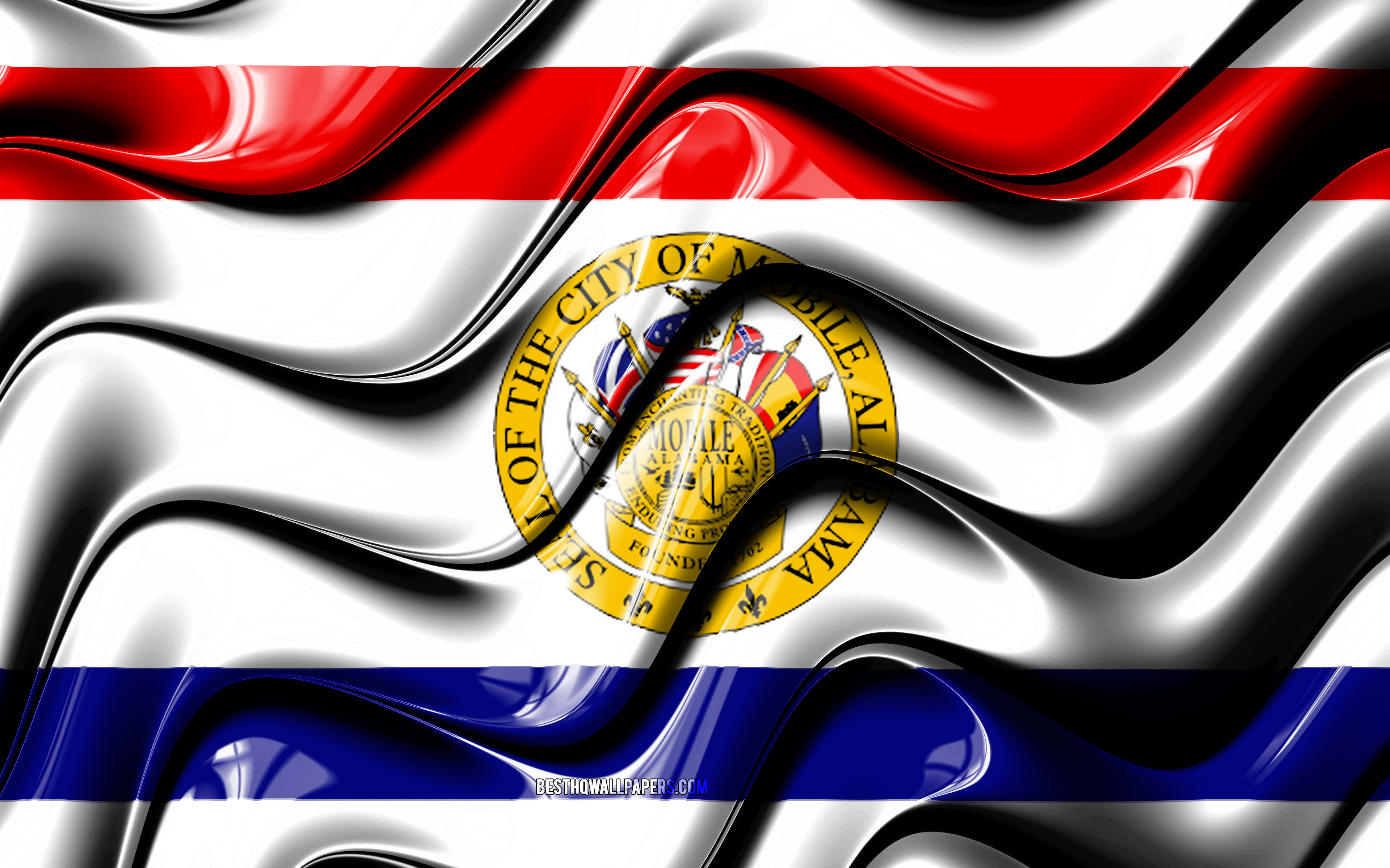 Mobile Flag, 4k, United States Cities, Alabama, 3d - City Of Mobile , HD Wallpaper & Backgrounds