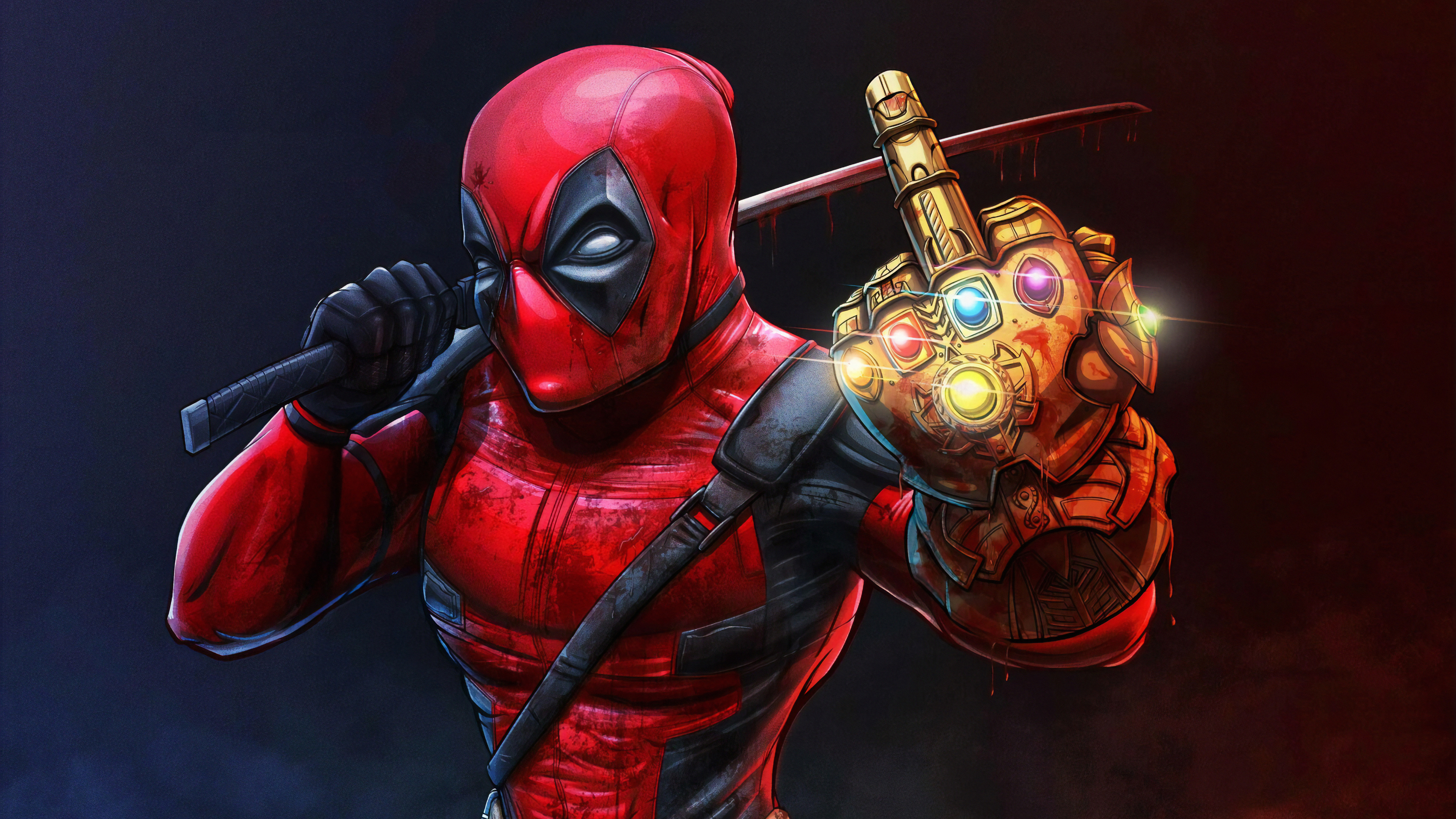 Deadpool Wallpaper Deadpool With Thanos Infinity Gauntlet - Deadpool Thanos Wallpaper 4k , HD Wallpaper & Backgrounds