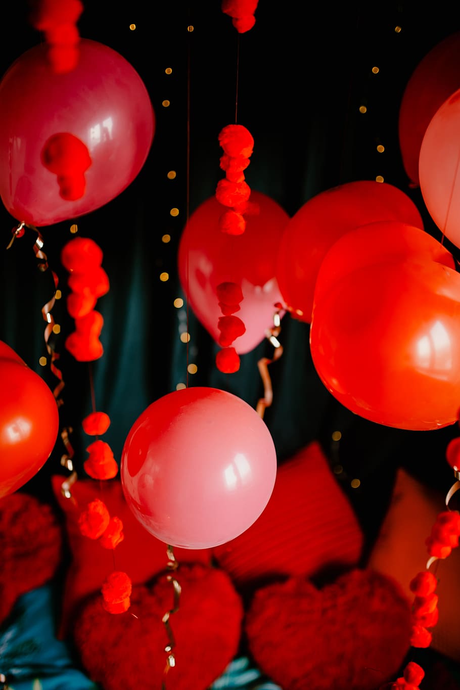 Red Balloons And Decorations For Valentine S Day, Abstract, - Red