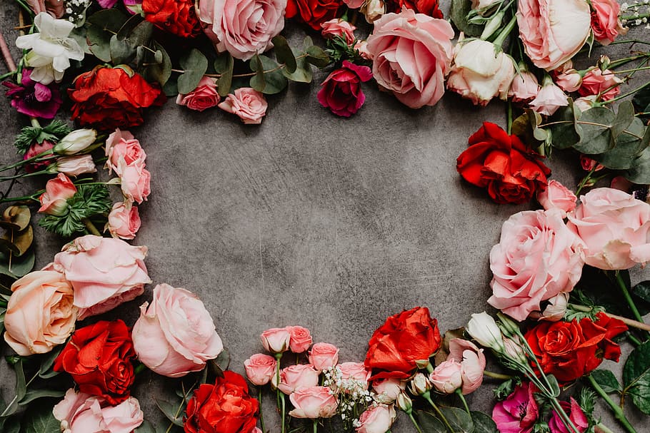 Flowers Flat Lay, Flatlay, Roses, Valentines, Red, - Flowers Flat Lay , HD Wallpaper & Backgrounds