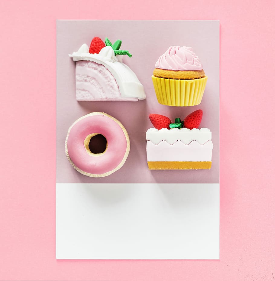 Four Desserts On Pink Panel, Arranged, Art, Background, - Cake Background , HD Wallpaper & Backgrounds