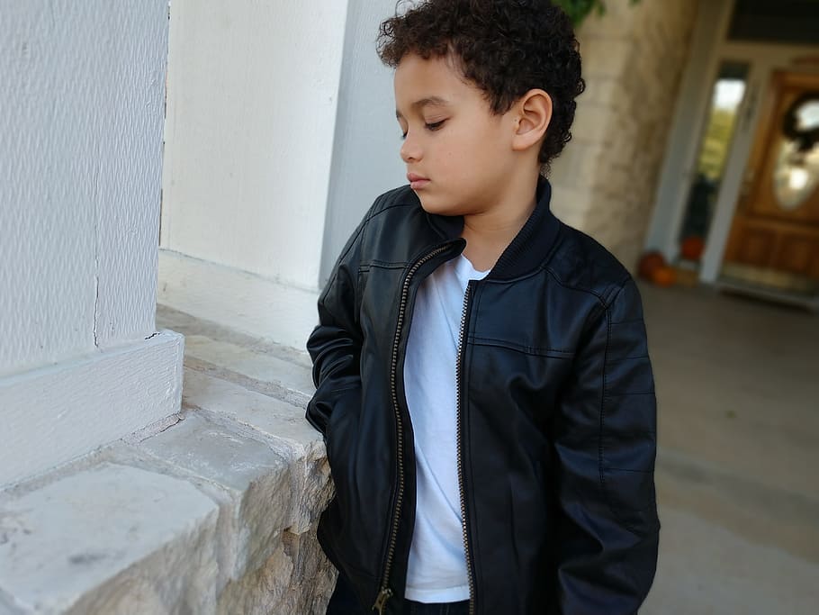Boy, Kid, Leather Jacket, Cool, Ponder, Boys, One Person, , HD Wallpaper & Backgrounds
