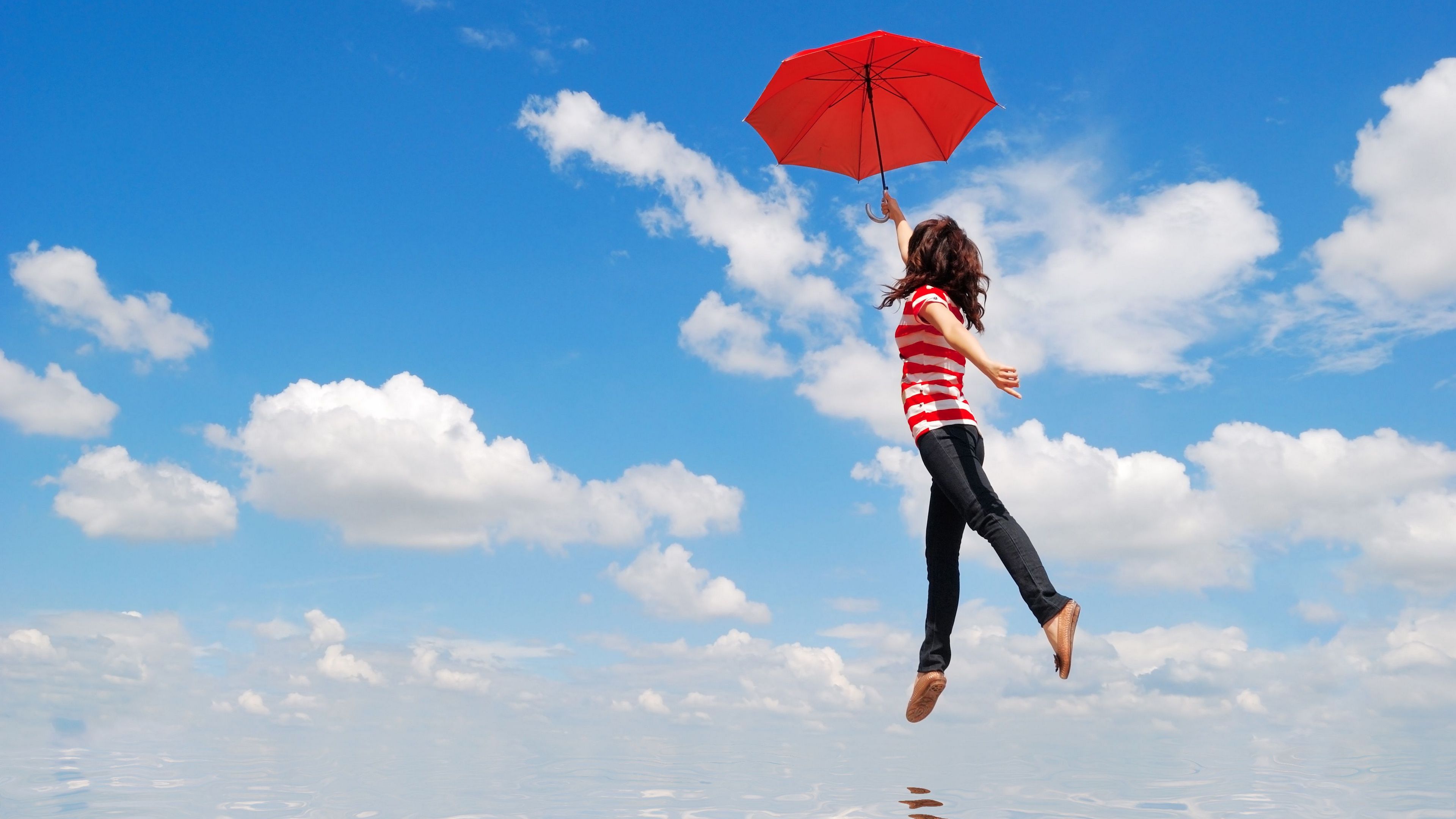 Wallpaper Girl, Water, Flying, Umbrella, Mood - Anime Flying With Umbrella , HD Wallpaper & Backgrounds