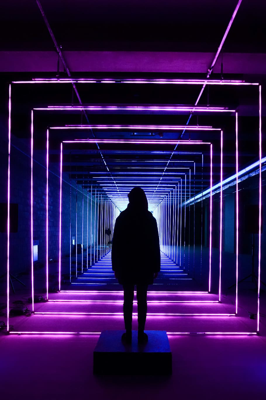 Silhouette Photo Of Person Standing In Neon Lit Hallway, - Neon Hallway , HD Wallpaper & Backgrounds