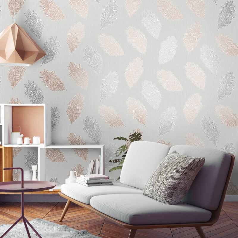 Holden Decor Astonia Feather Grey/rose Gold Metallic - Rose Gold And Grey Decor , HD Wallpaper & Backgrounds