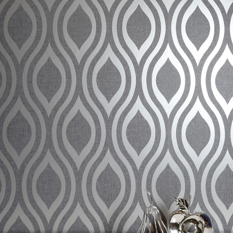 Arthouse Luxe Ogee Geo Gunmetal/silver Metallic Wallpaper - Arthouse Silver Luxe Wallpaper , HD Wallpaper & Backgrounds