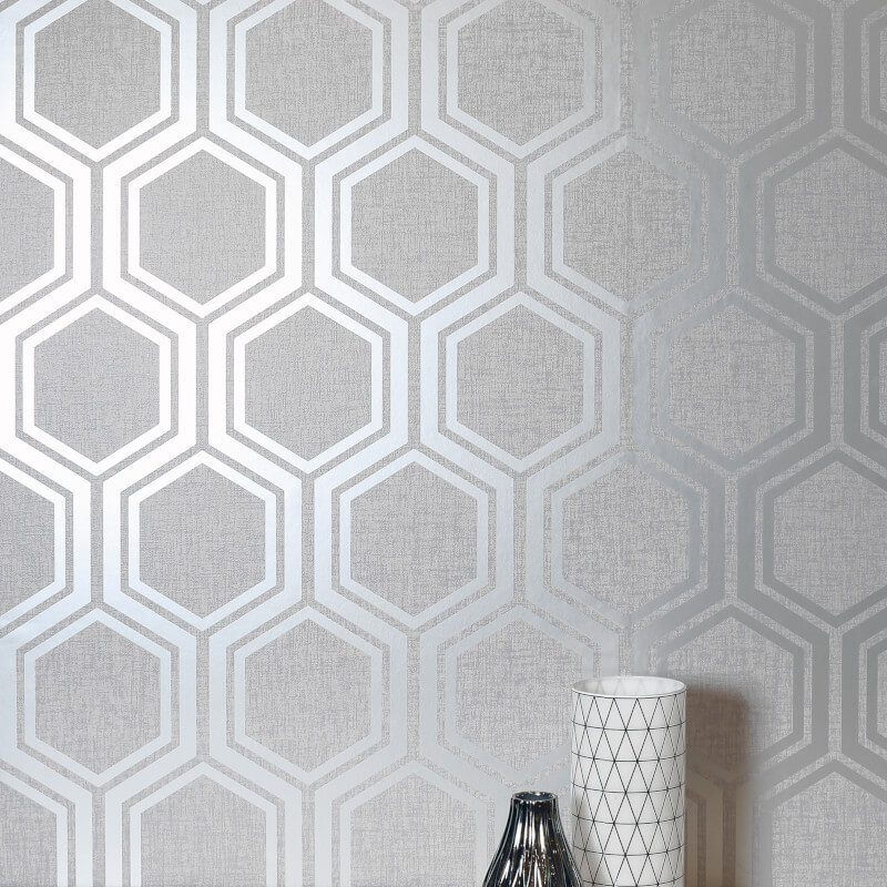 Arthouse Luxe Hexagon Silver Metallic Wallpaper - Papier Peint Hexagone , HD Wallpaper & Backgrounds