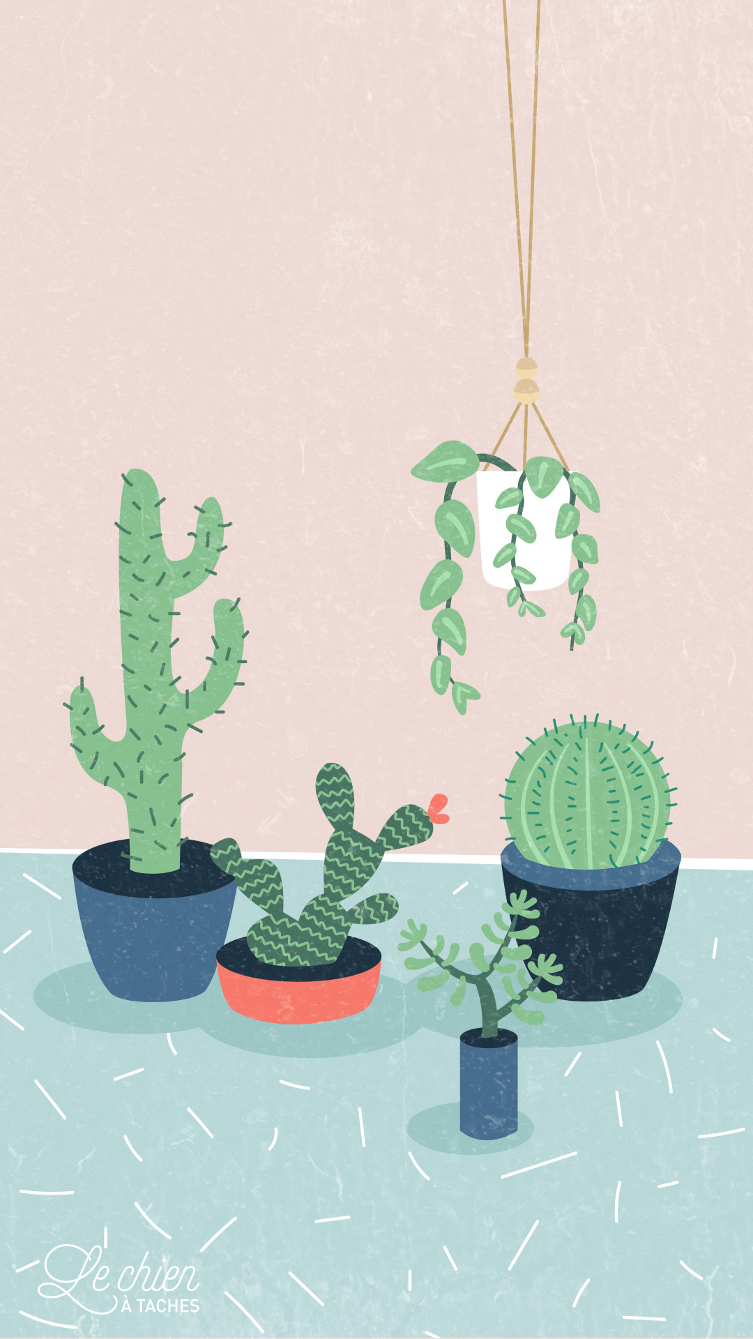 Cactus Girl Pastel Iphone Lock Wallpaper @panpins - Succulent Wallpaper Iphone , HD Wallpaper & Backgrounds