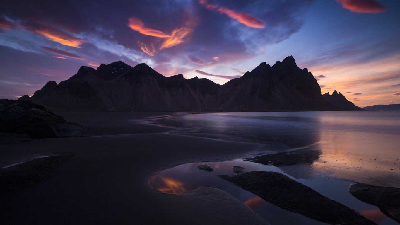 Iceland Rocks Mountains Sunset Landscape 5k, Iceland, - Mountain Sunset Wallpaper 4k , HD Wallpaper & Backgrounds