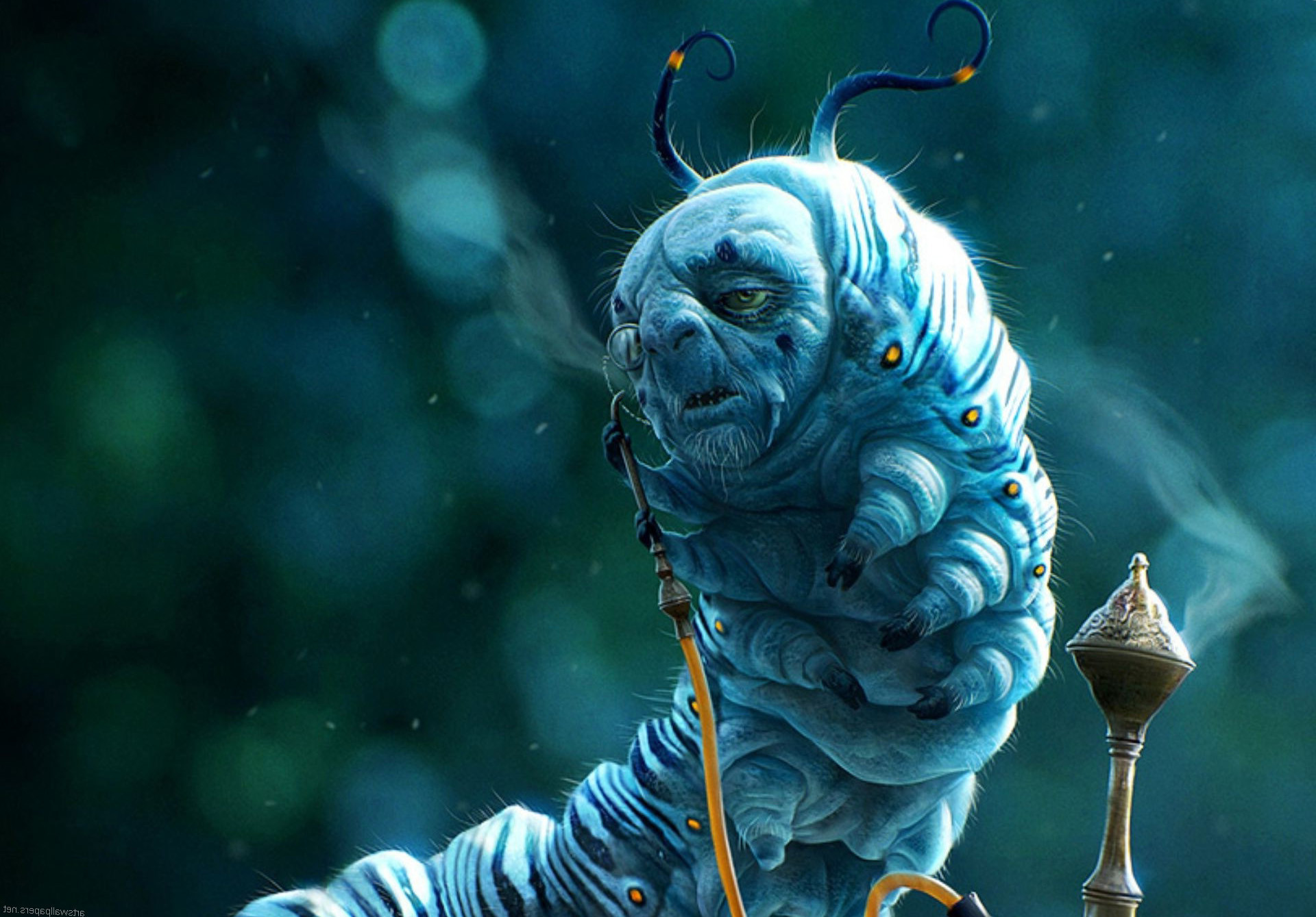 Alice In Wonderland Fantasy Art Creatures Winter Blue - Caterpillar Alice In Wonderland , HD Wallpaper & Backgrounds