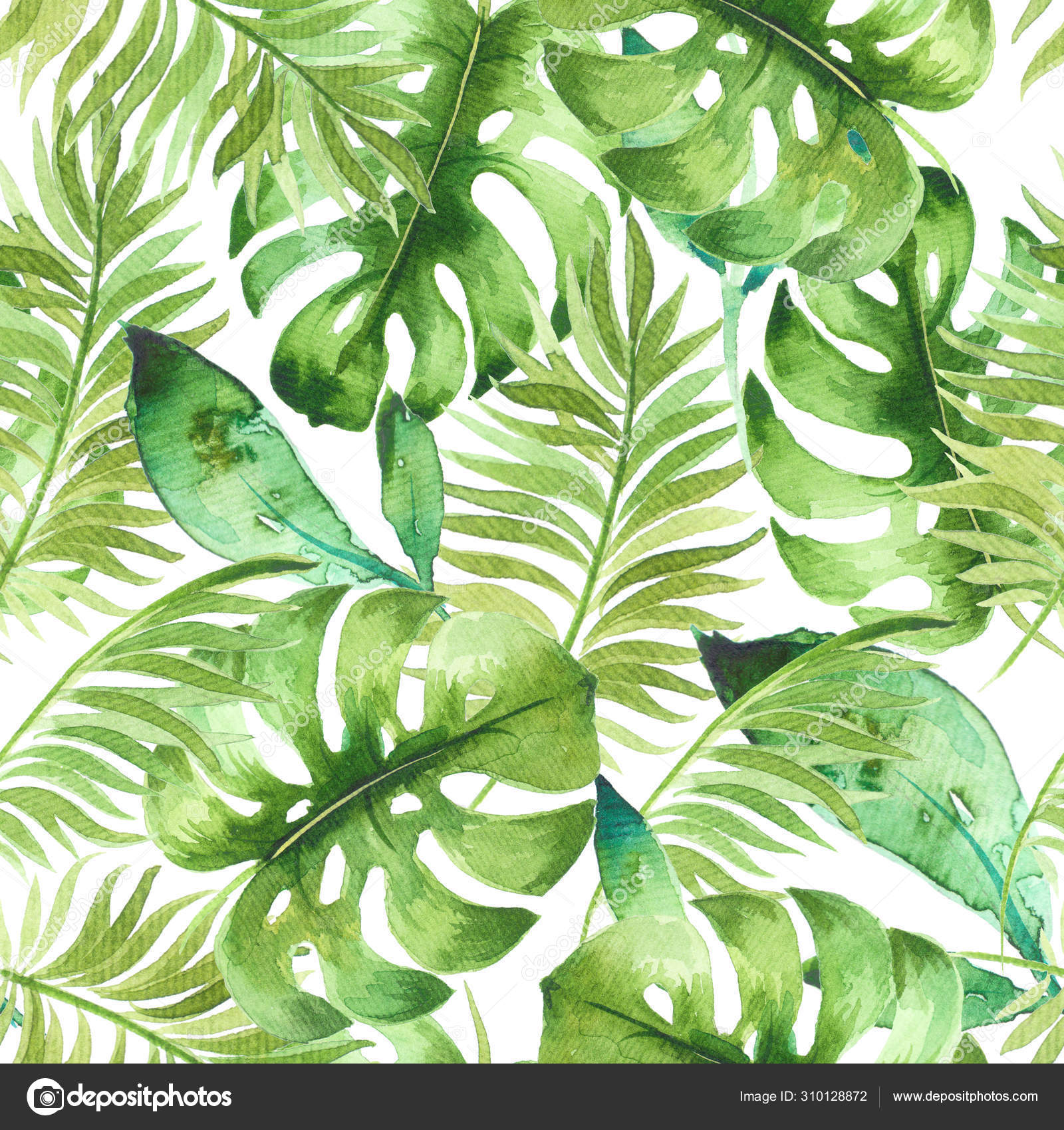 Watercolor Seamless Pattern Beautiful Tropical Exotic - Fern , HD Wallpaper & Backgrounds