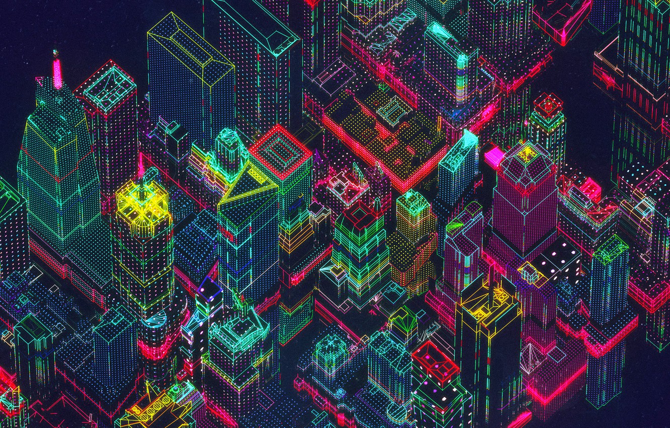 Photo Wallpaper The City, Style, Skyscrapers, Background, - Synthwave City , HD Wallpaper & Backgrounds