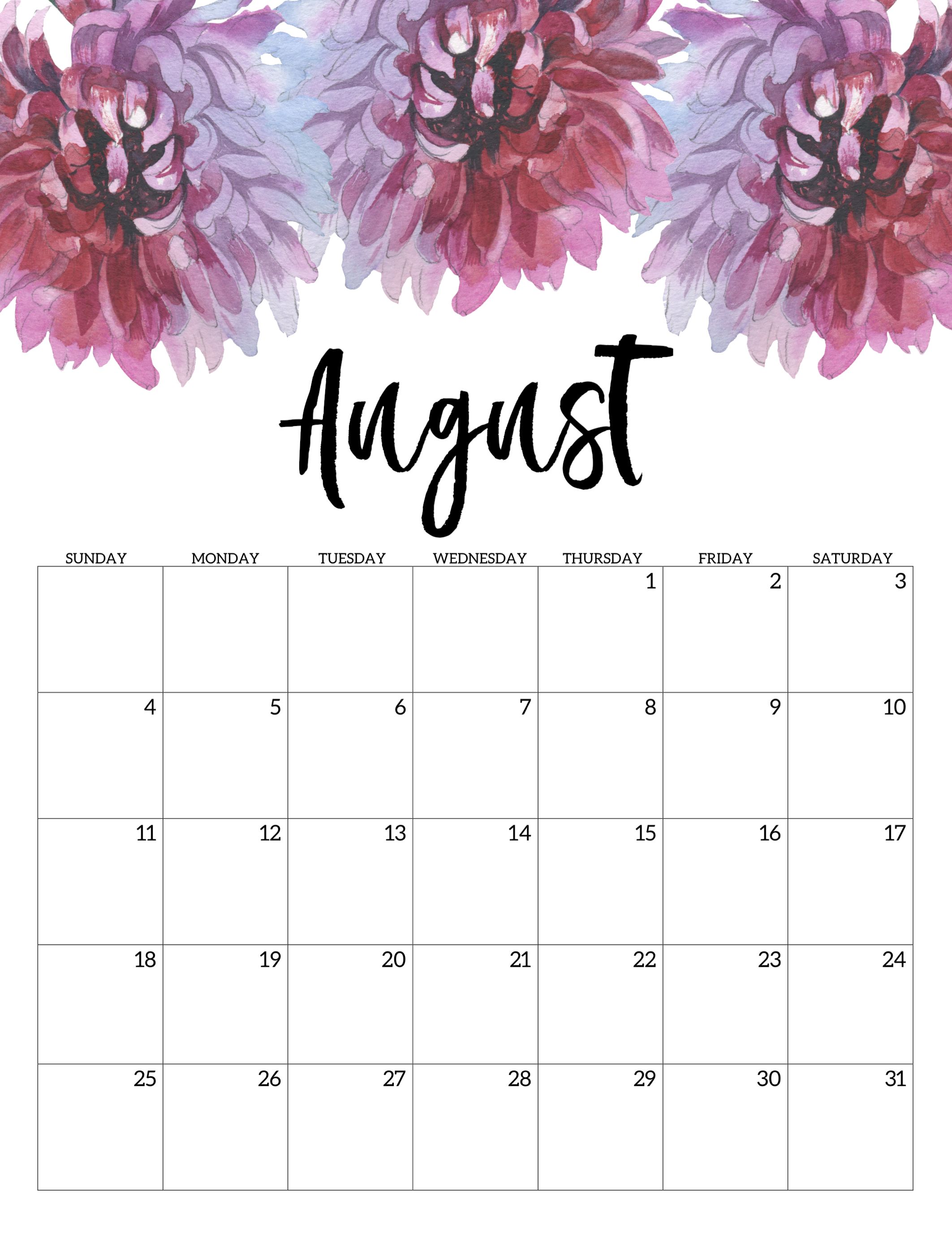 August 2020 Calendar Cute - 2020 Floral Calendar Printable , HD Wallpaper & Backgrounds