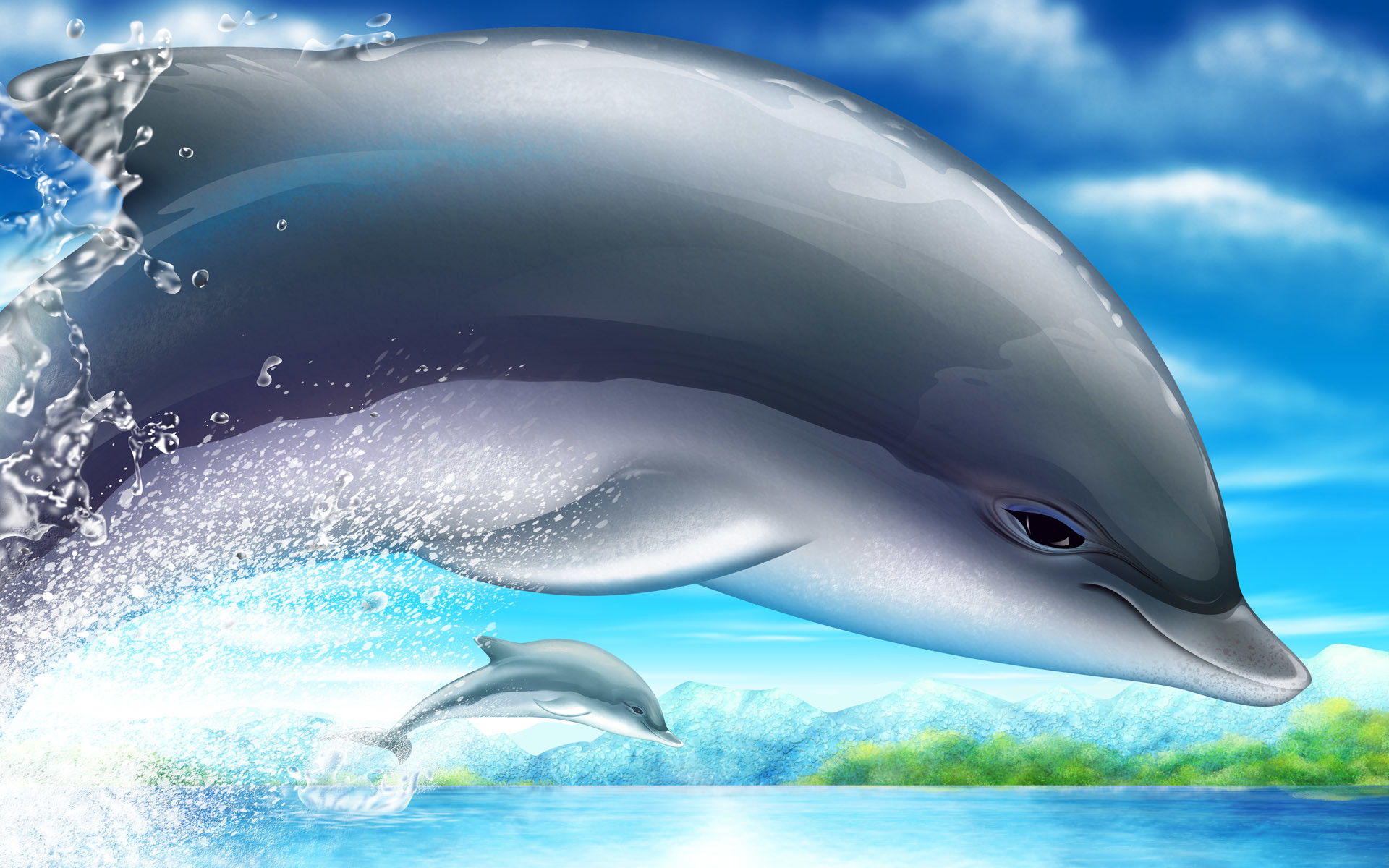 Animated Dolphin Wallpaper, Wallpaper, Animated Dolphin - Scenery Drawing With Animals , HD Wallpaper & Backgrounds