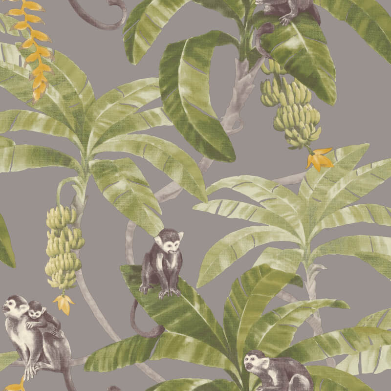Grandeco Myriad Tropical Monkey Grey/green Wallpaper - Grandeco Life Monkey Puzzle , HD Wallpaper & Backgrounds