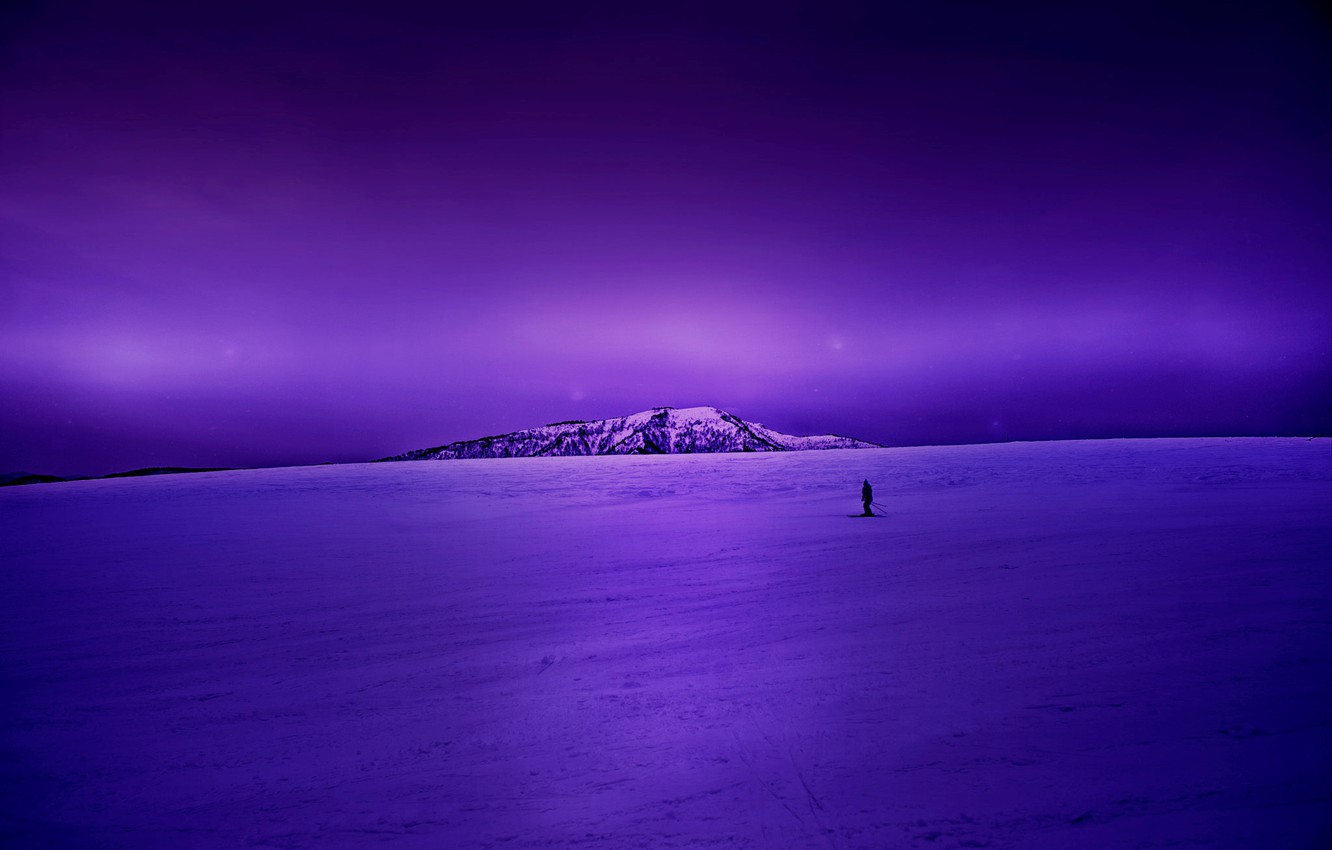 Photo Wallpaper Night, Winter, View, Snow, Purple, - Purple Night Winter Sky , HD Wallpaper & Backgrounds