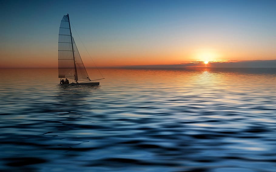 Sail Boat On Ocean During Sunrise, Sea, Amazing, Landscape, - The Point At The Bluffs , HD Wallpaper & Backgrounds