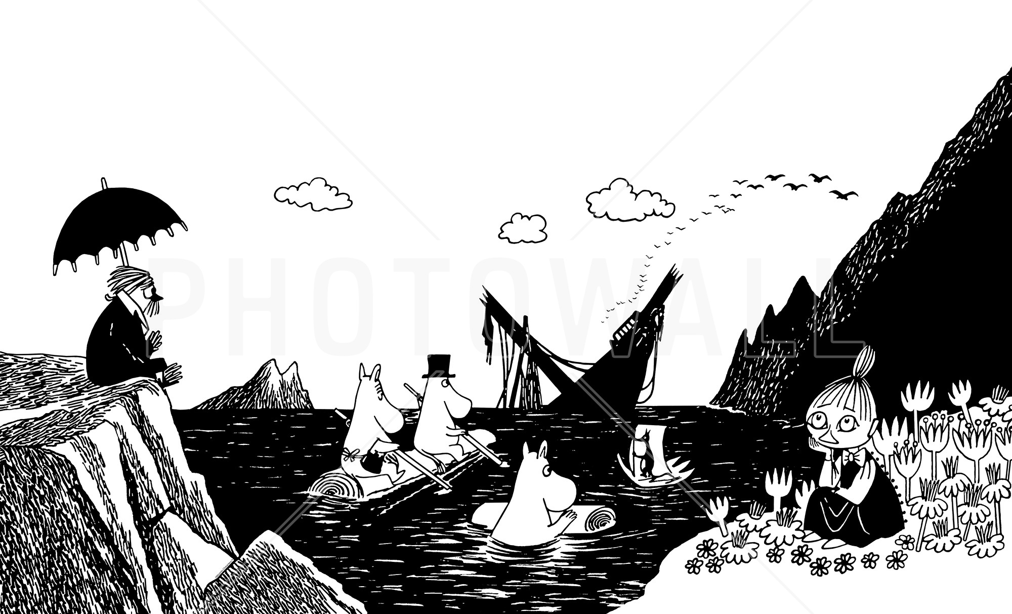Snorkmaiden In A Boat - Moomin Black And White , HD Wallpaper & Backgrounds