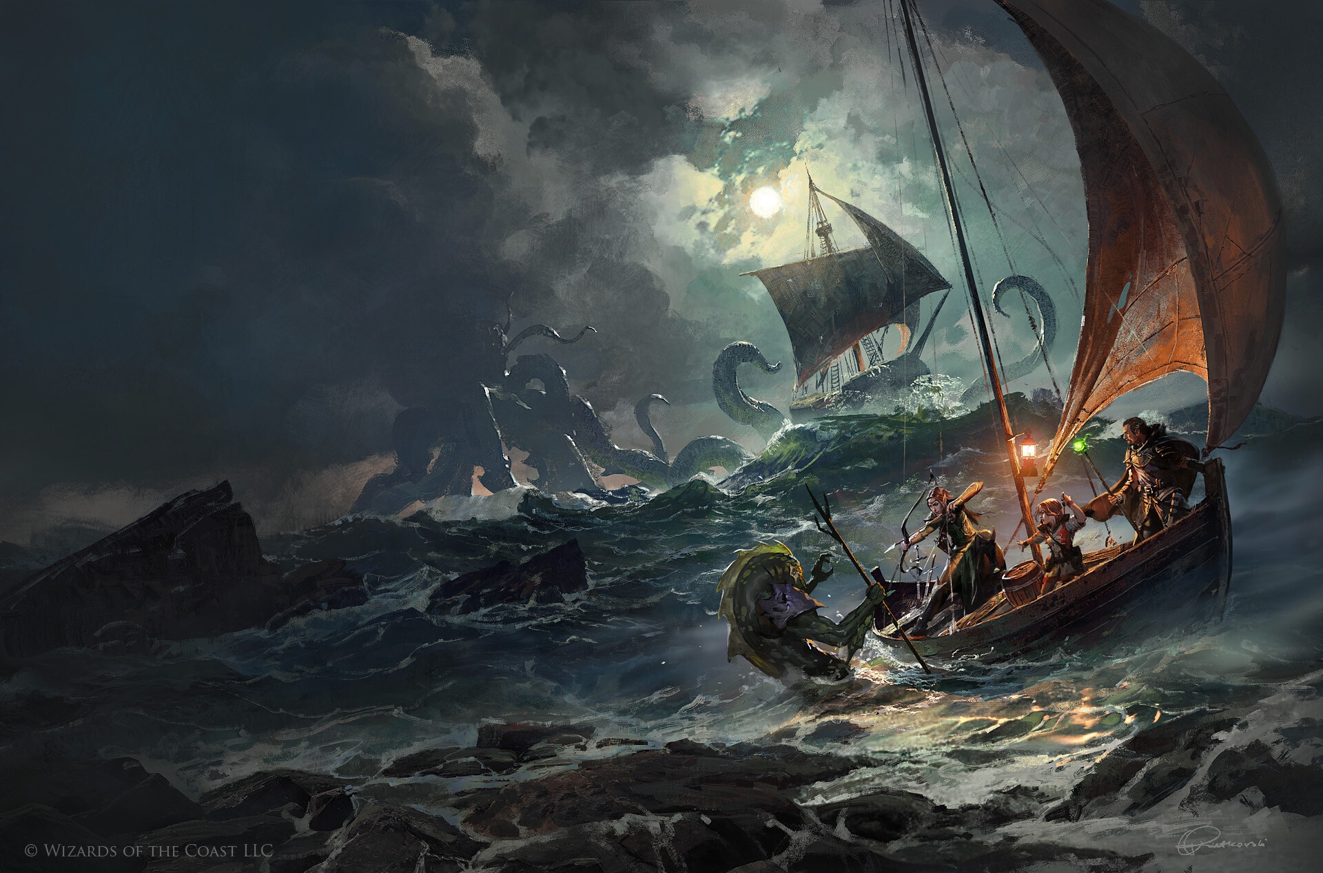 Wallpaper Of Boat, Magic, The Gathering, Sea Monster - Ghosts Of Saltmarsh Art , HD Wallpaper & Backgrounds