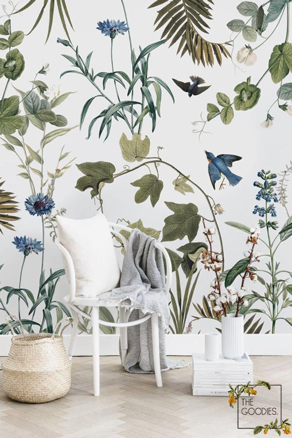 Botanical Wall Paper Blue , HD Wallpaper & Backgrounds