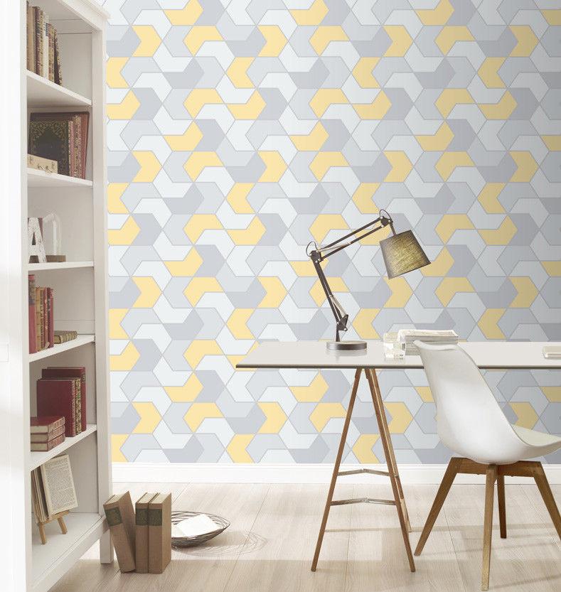 Rasch Portfolio Grey Silver Yellow Mustard Geometric - Carta Da Parati Forme Geometriche , HD Wallpaper & Backgrounds