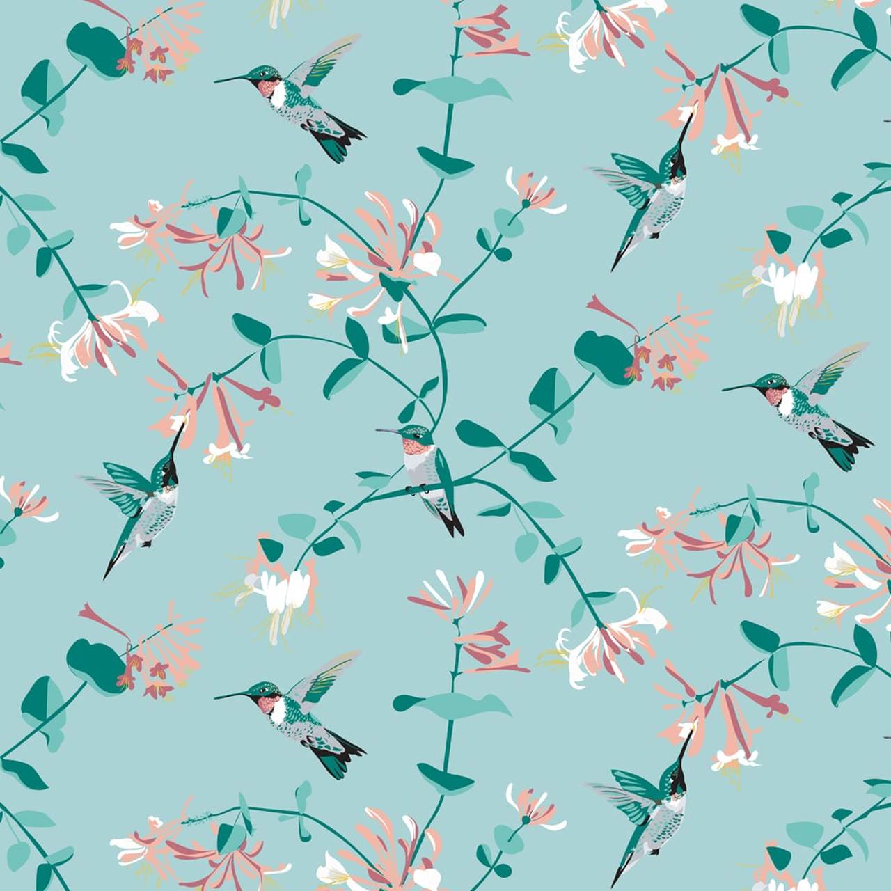 Hummingbirds And Honeysuckle Wallpaper In The Mint - Teal Mint Color , HD Wallpaper & Backgrounds