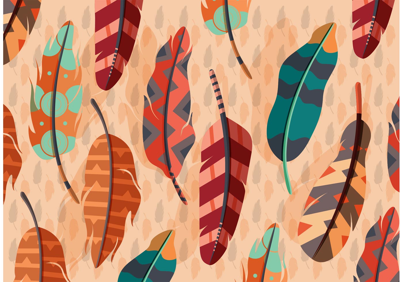Vector Boho Feather Illustration - Boho Feather Pattern , HD Wallpaper & Backgrounds