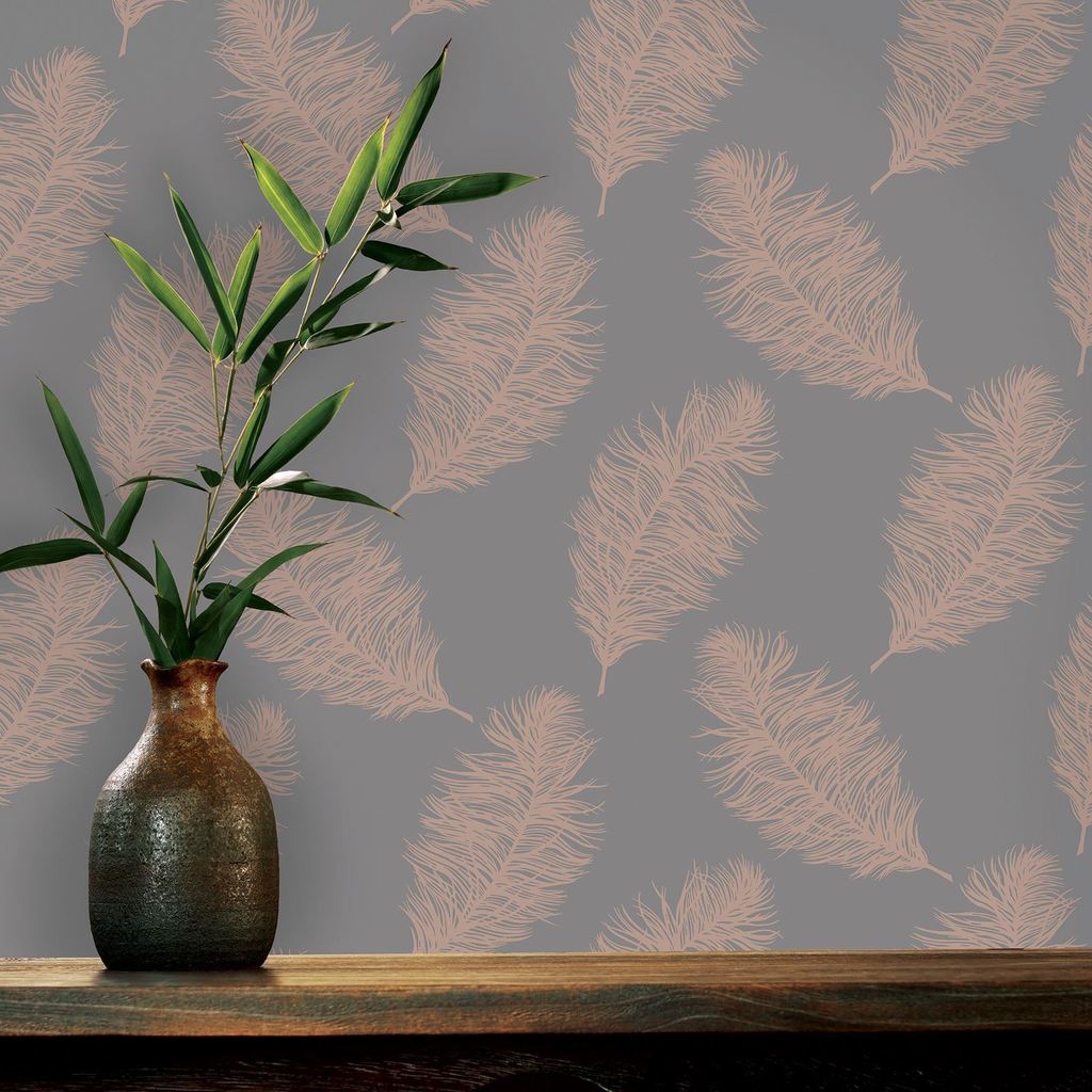 Grey & Rose Gold Feather Wallpaper - Fawning Feather Wallpaper Rose Gold / Grey Holden 12629 , HD Wallpaper & Backgrounds