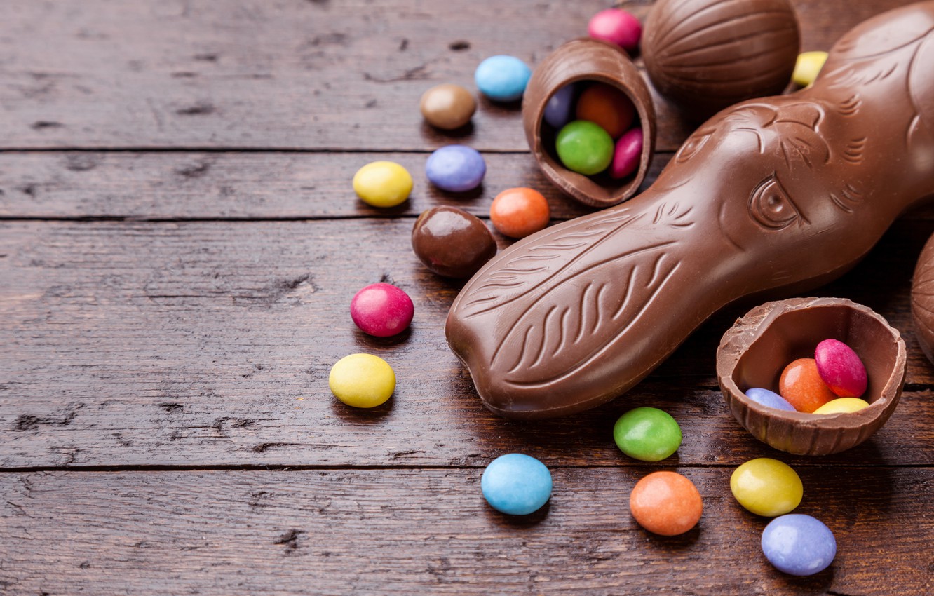 Photo Wallpaper Chocolate, Eggs, Colorful, Rabbit, - Chocolate Easter Egg Background , HD Wallpaper & Backgrounds