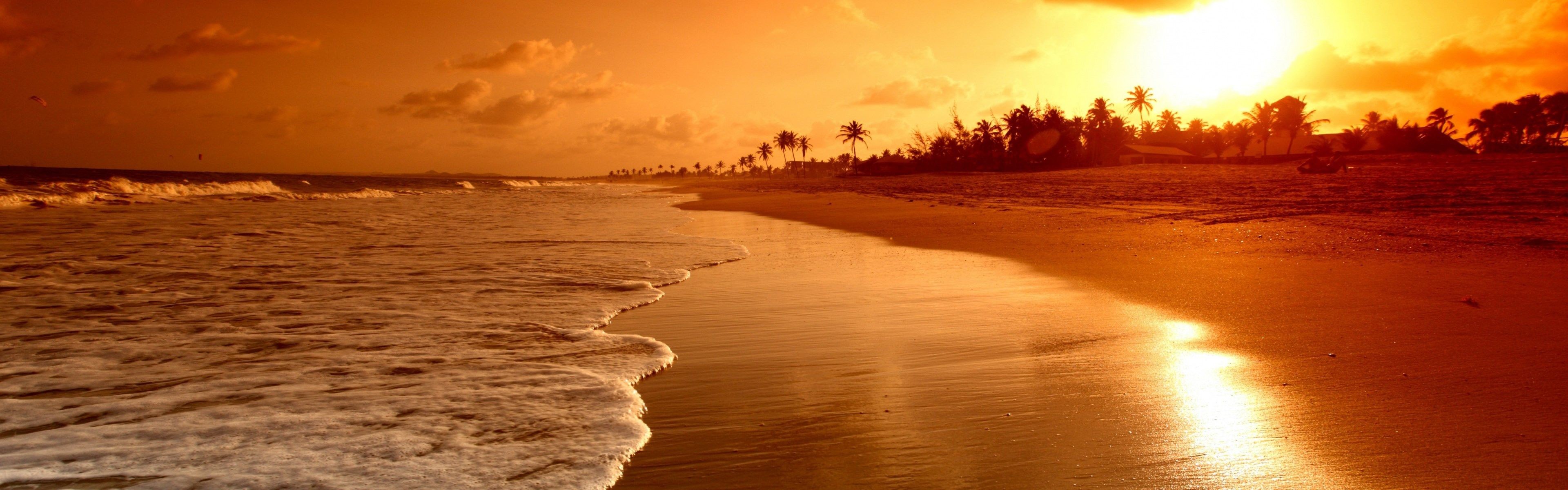 3840x1200, Beach Sunrise Panoramic Image 
 Data Id - Dual Monitor Wallpaper Destiny 2 , HD Wallpaper & Backgrounds