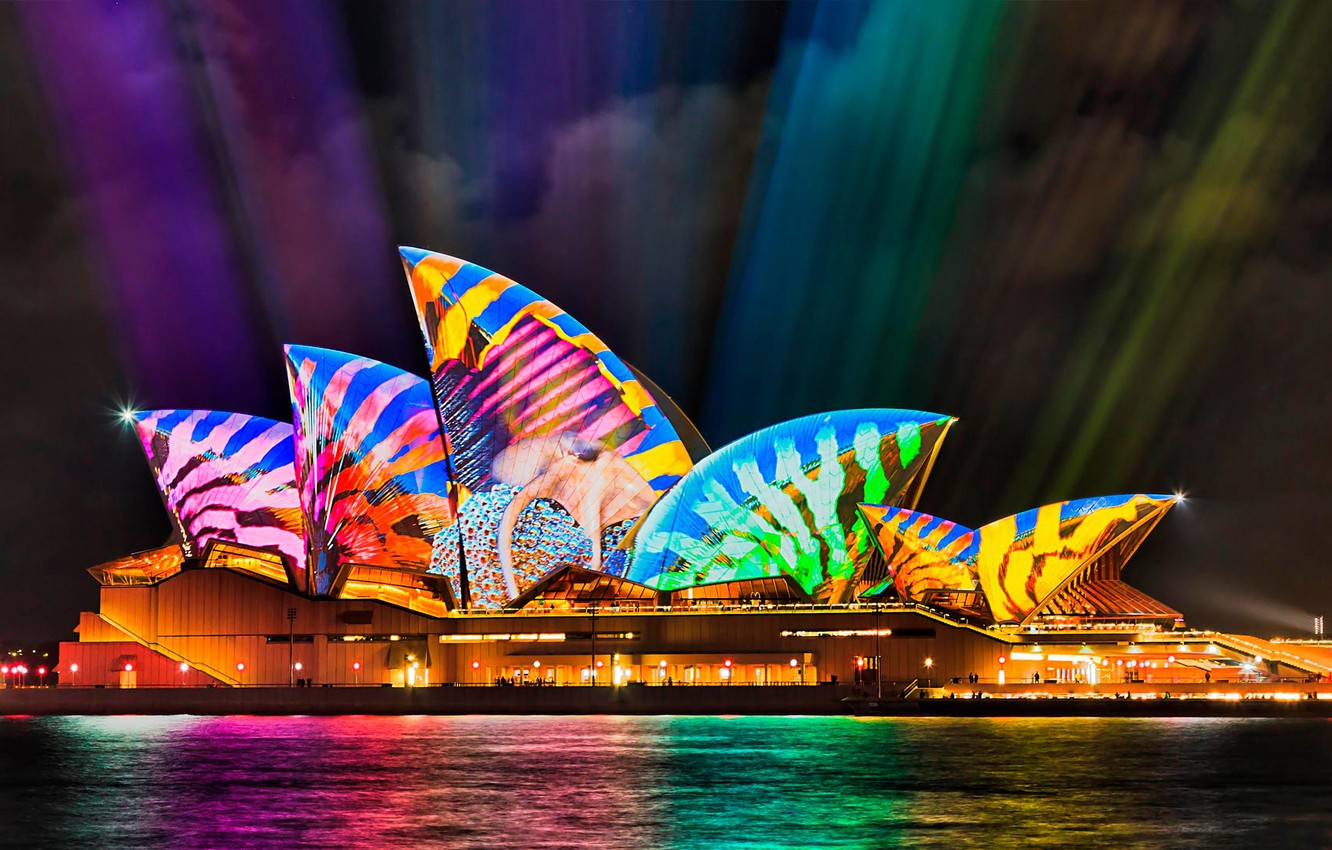 Photo Wallpaper Australia, Sydney, Light Show, Opera - Sydney Opera House , HD Wallpaper & Backgrounds