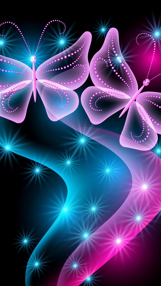 Butterflies Neon Light Abstract Black Background Iphone - Black Butterfly Background Design , HD Wallpaper & Backgrounds