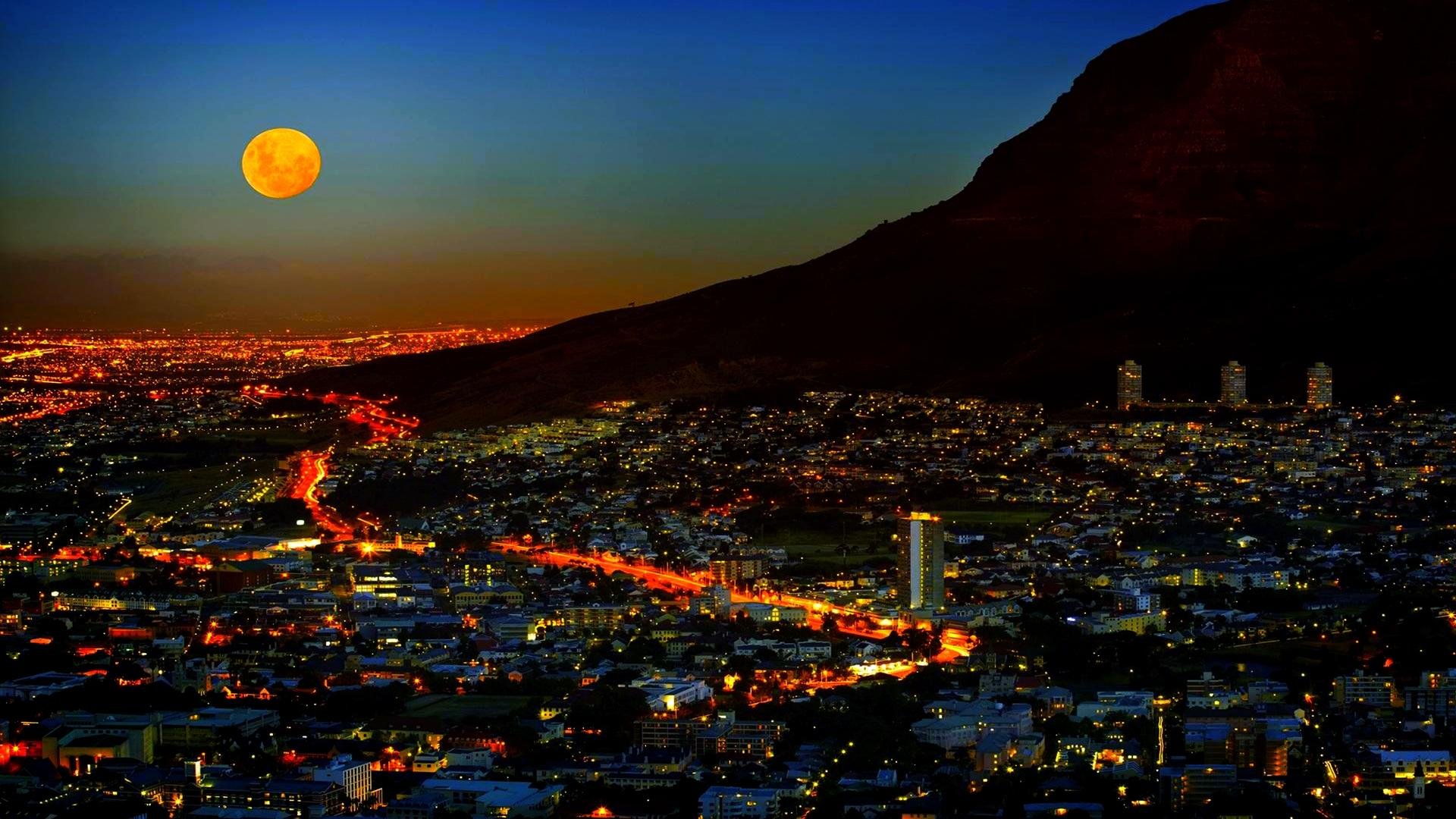 Moonlighted City Cape Town Lights South Africa 17351 - Cape Town South Africa , HD Wallpaper & Backgrounds
