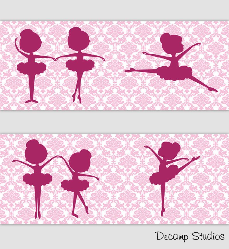 Ballerina Wallpaper Border Wall Art Decals Girl Pink - Baby Ballerina Black Silhouette , HD Wallpaper & Backgrounds