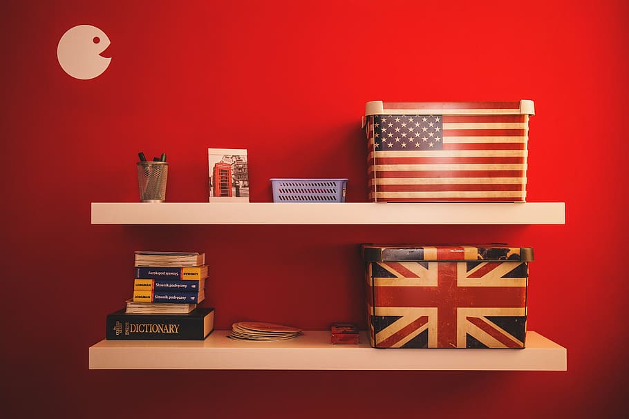 Two White Wall Racks, American, Books, Boxes, Dictionary, - American English , HD Wallpaper & Backgrounds