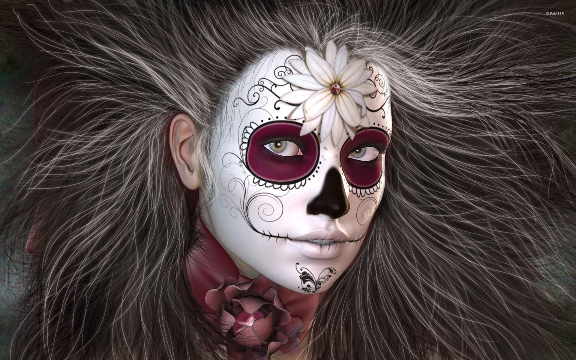Girl With A Day Of The Dead Make-up Wallpaper - Day Of The Dead Make Up For Girls , HD Wallpaper & Backgrounds