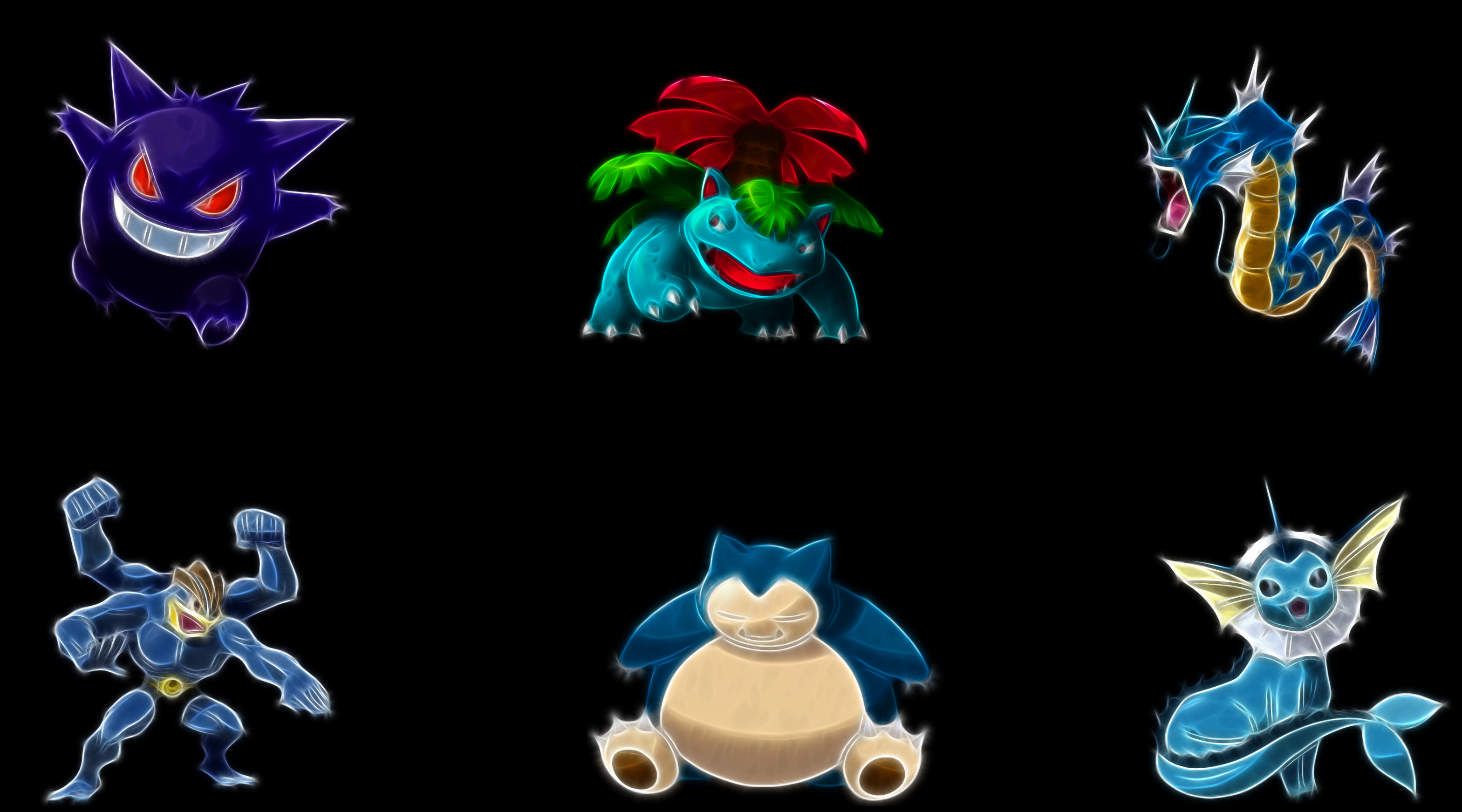 Pokemon, Snorlax, Gyarados, Black Background, Machamp - Snorlax , HD Wallpaper & Backgrounds