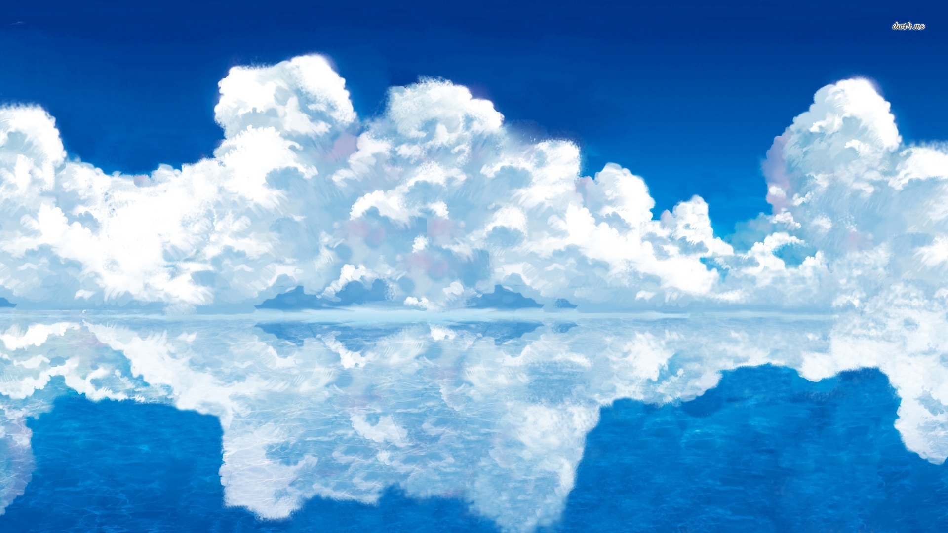 Fluffy Clouds Reflected In The Blue Mirror Lake Wallpaper - 3840 X 1080 Wallpaper Hd Anime , HD Wallpaper & Backgrounds