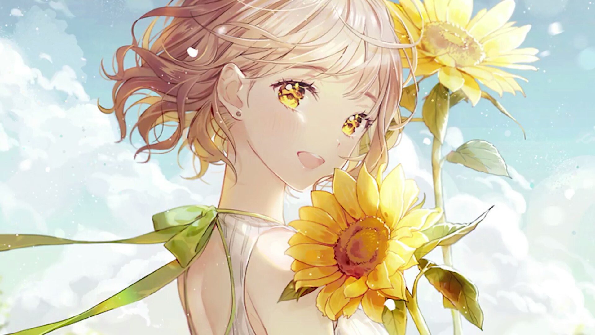 Landscape Portrait - Blonde Anime Girl Flowers , HD Wallpaper & Backgrounds