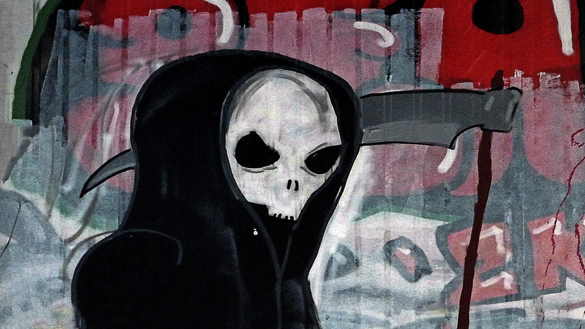 Grim Reaper, Artwork, Skull, Graffiti - Graffiti De La Muerte , HD Wallpaper & Backgrounds