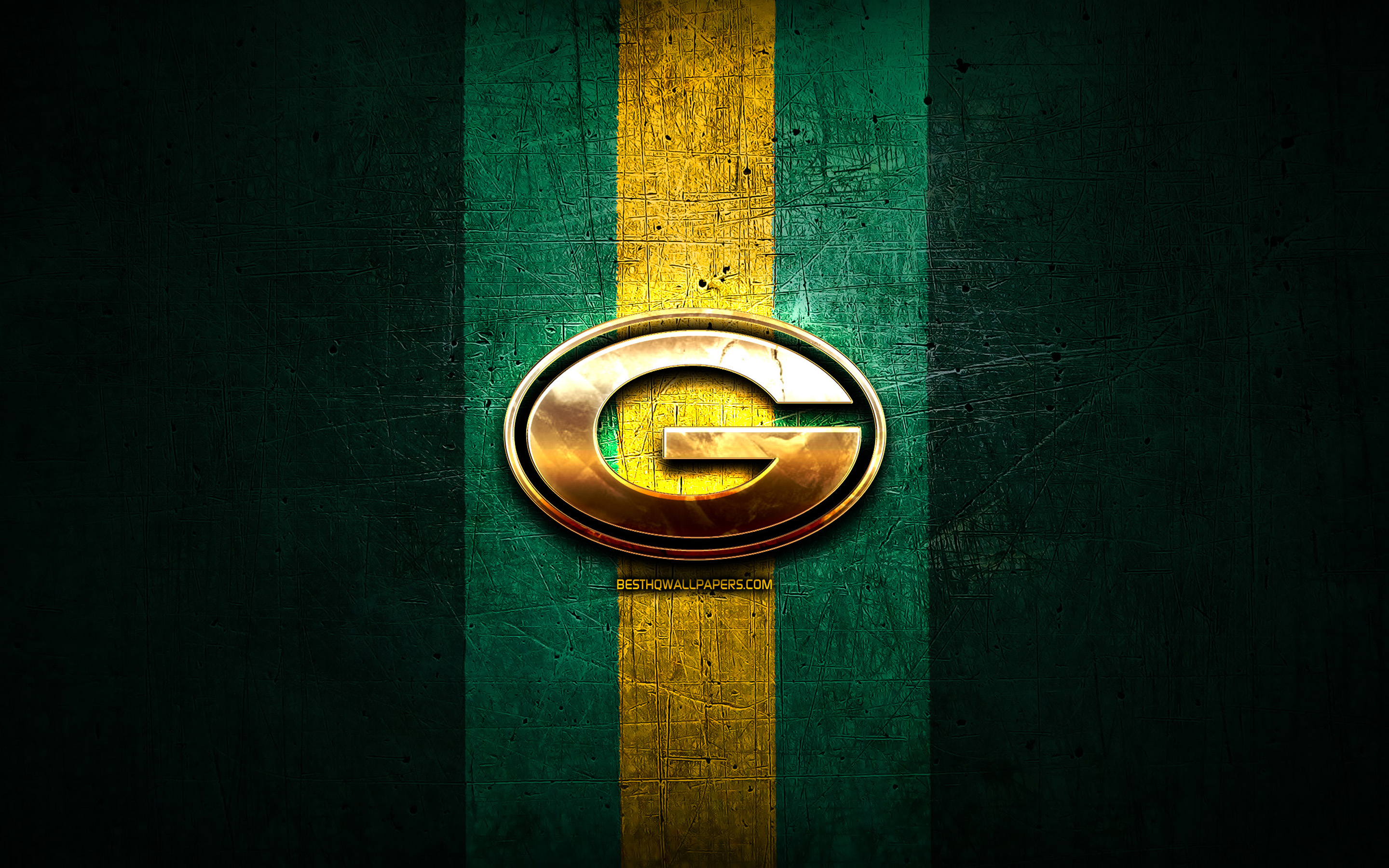 Green Bay Packers, Golden Logo, Nfl, Green Metal Background, - Cool Green Bay Packers 3d , HD Wallpaper & Backgrounds