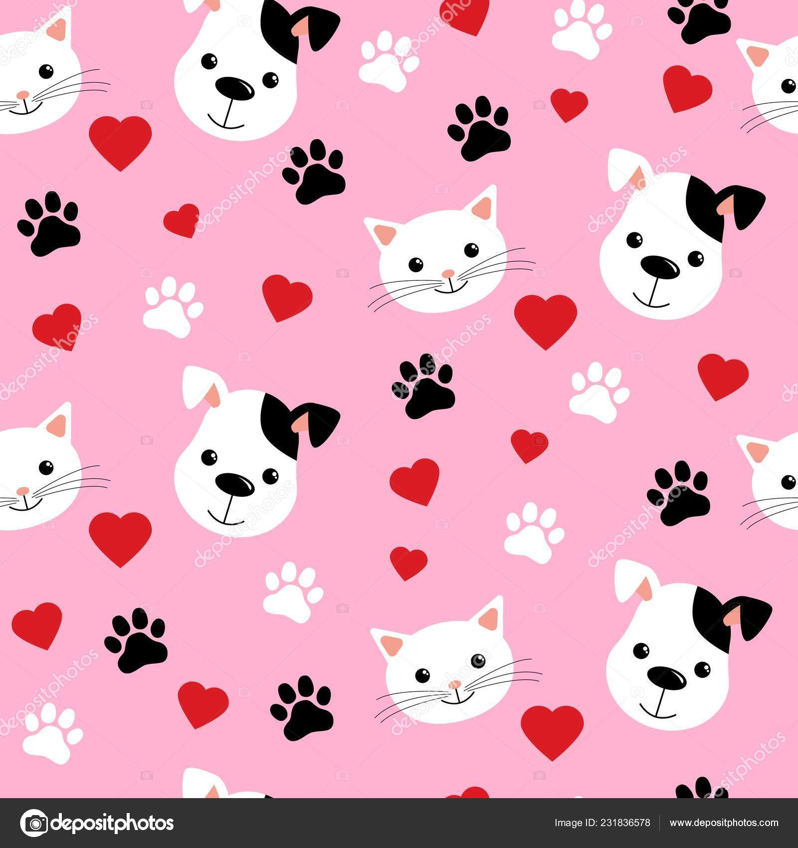 Cartoon Cats And Dogs Seamless Pattern Showing Cute - Cartoon Dog And Cats , HD Wallpaper & Backgrounds