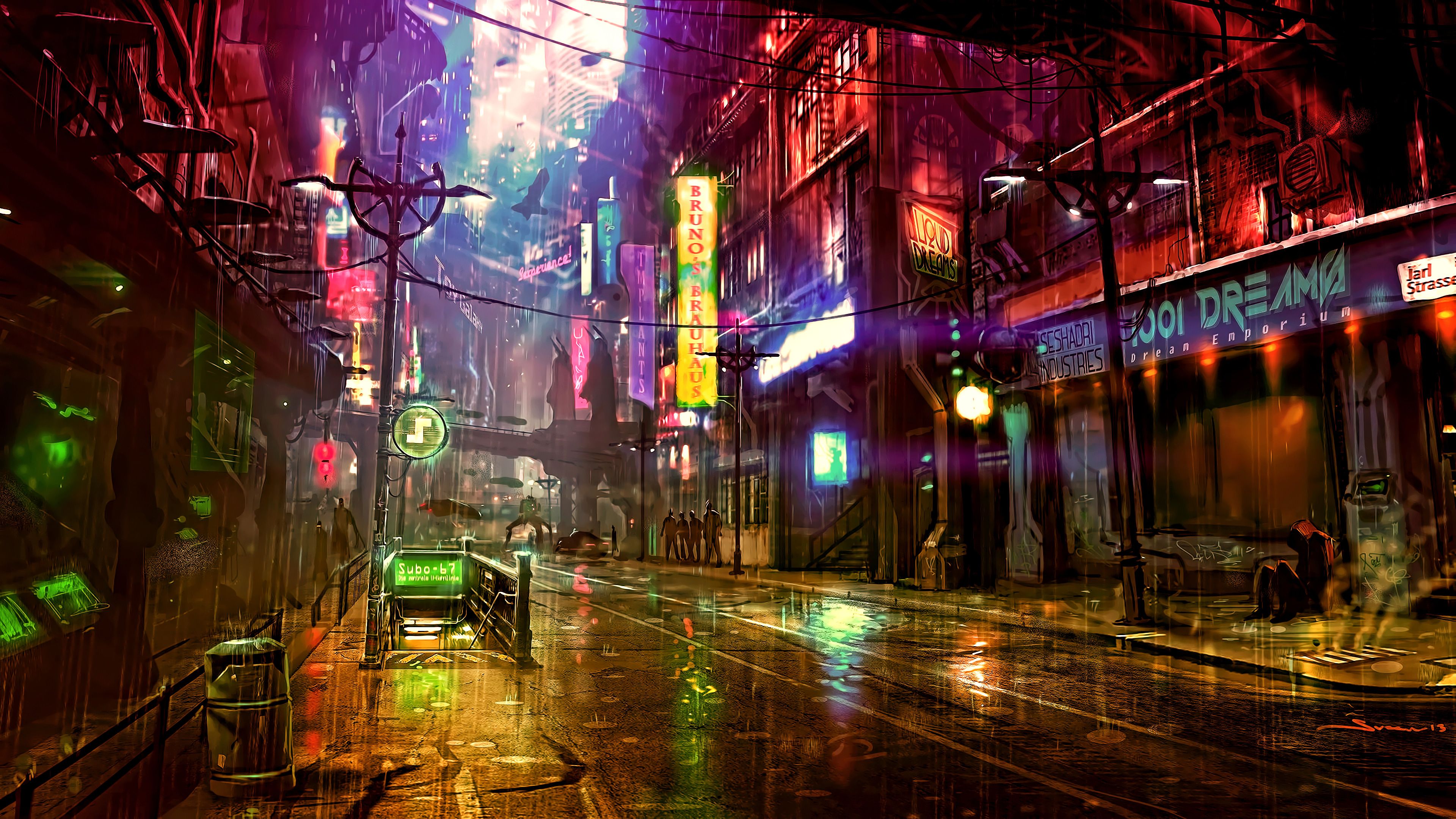 Futuristic City Cyberpunk Neon Street Digital Art 4k, - Cyberpunk Neon Wallpaper 4k , HD Wallpaper & Backgrounds